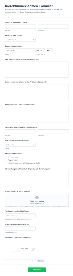 Korrekturmaßnahmen Formular