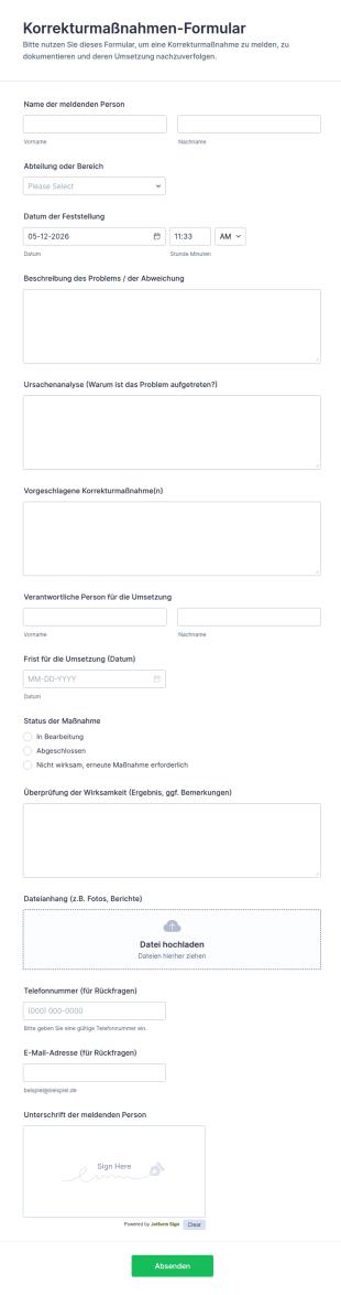 Korrekturmaßnahmen Formular