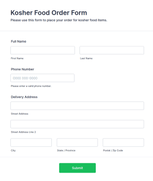 Kosher Food Order Form Template