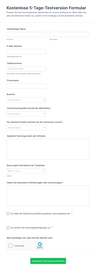 Formular Für Kostenlose 5 Tage Testversion