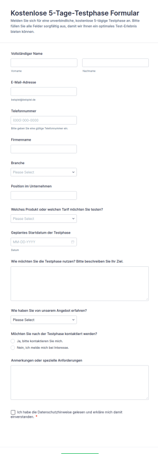 Formular Für Kostenlose 5 Tage Testversion