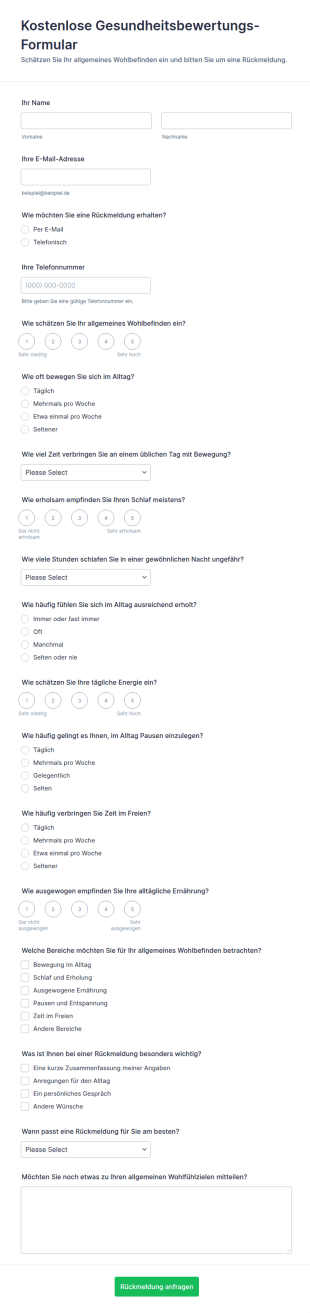 Kostenlose Gesundheits Einschätzung