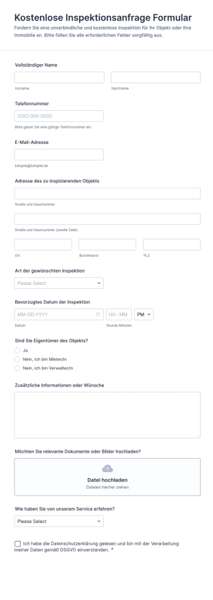 Kostenlose Inspektionsanfrage Formular