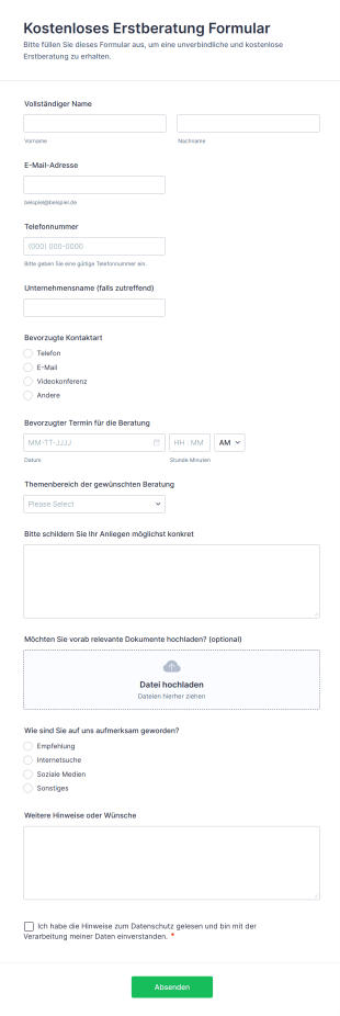 Kostenloses Erstberatung Formular