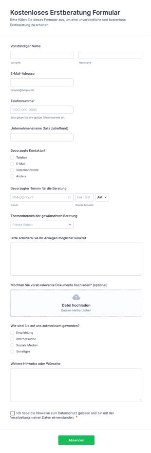 Kostenloses Erstberatung Formular