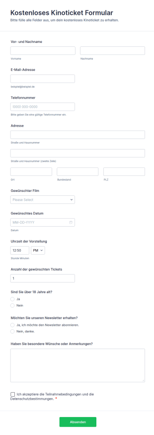 Kostenloses Kinoticket Formular
