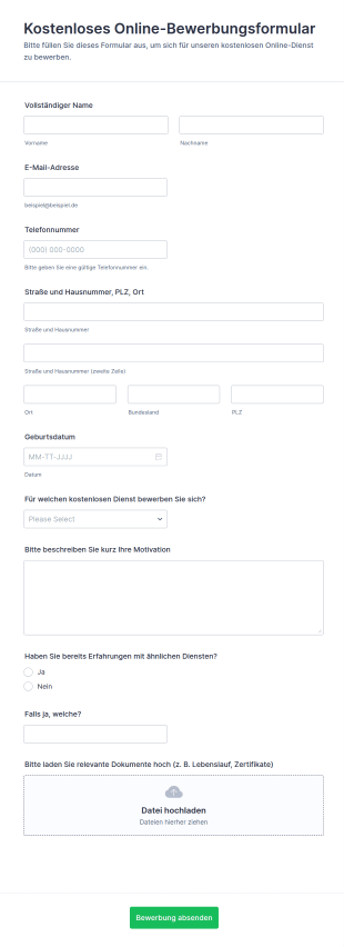 Kostenloses Online Bewerbungsformular