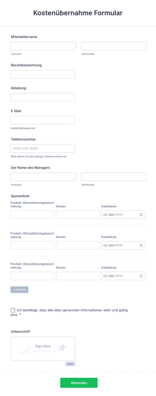 Kostenübernahme Formular