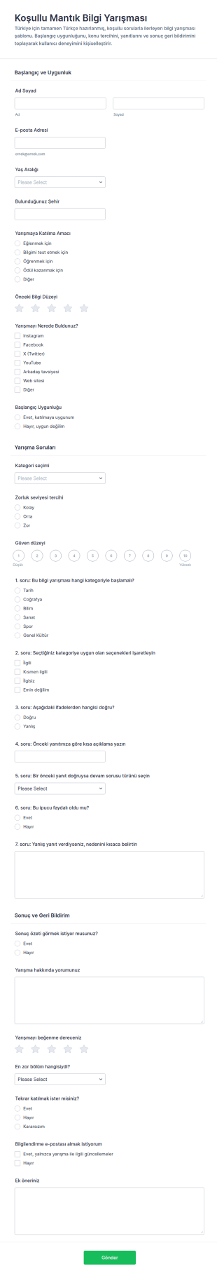 Koşullu Mantık Sınavı Anketi Form Şablonu