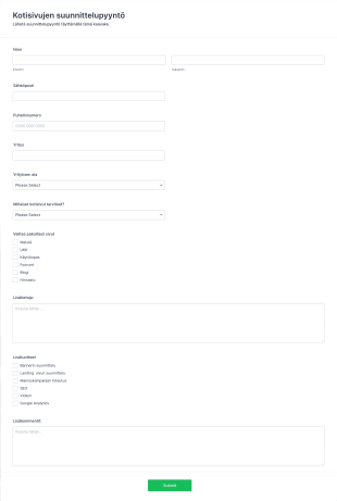 Kotisivujen Suunnittelupyyntö Form Template