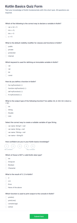Kotlin Basics Quiz Form Template
