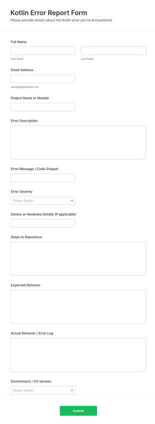 Kotlin Error Report Form Template