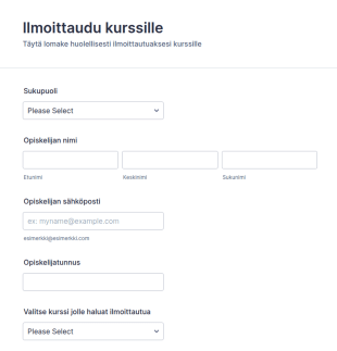 Koulun Kurssille Ilmoittautumislomake