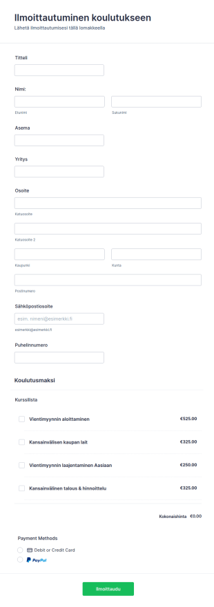Koulutukseen Ilmoittautumislomake