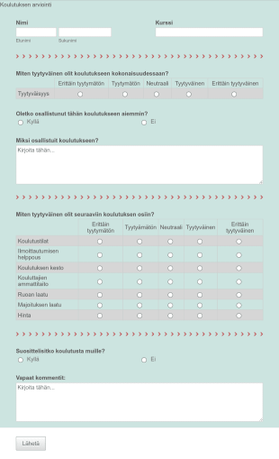 Koulutuksen Arviointi Form Template