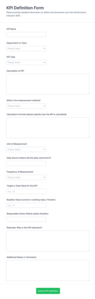 KPI Definition Form Template