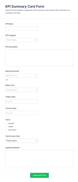 KPI Summary Card Form Template
