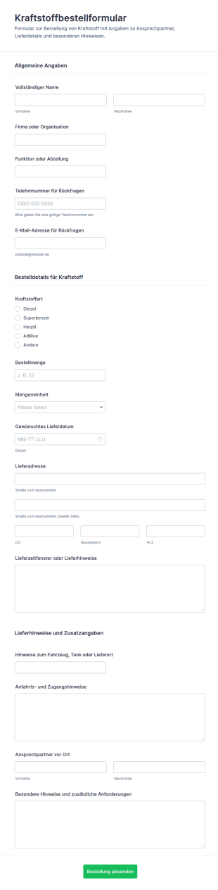 Kraftstoffbestellformular 🚀⛽