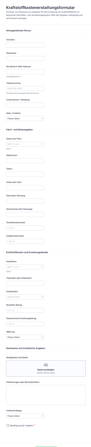 Kraftstoffkosten Erstattungsformular 🚗💼