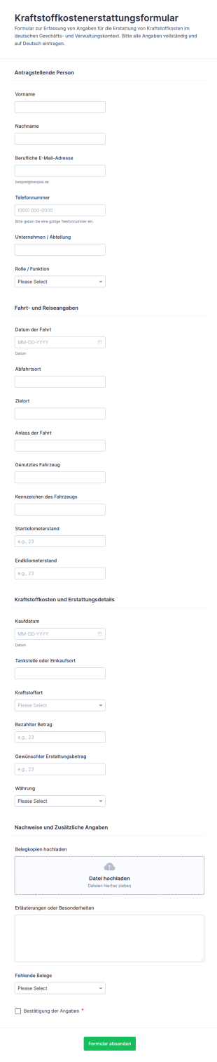 Kraftstoffkosten Erstattungsformular 🚗💼