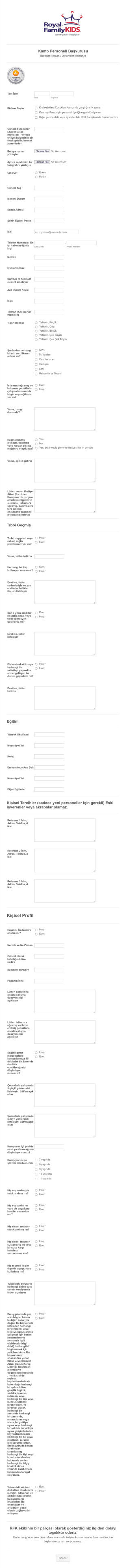 Kraliyet Ailesi Çocukları Kamp Başvuru Form Şablonu