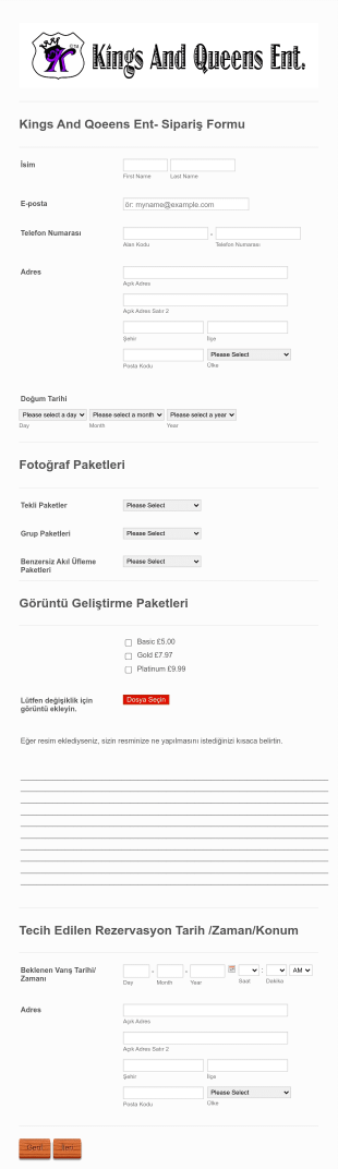 Krallar Ve Kraliçeler Fotoğraf Sipariş Form Template