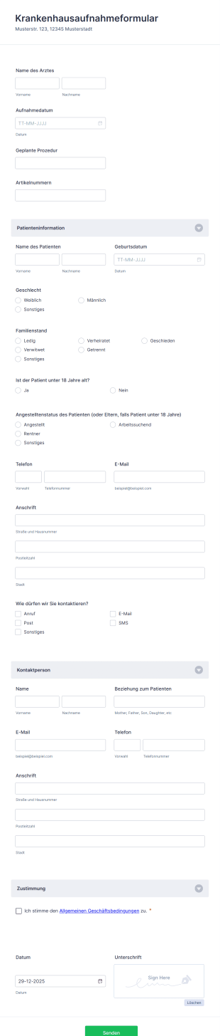 Krankenhausaufnahmeformular