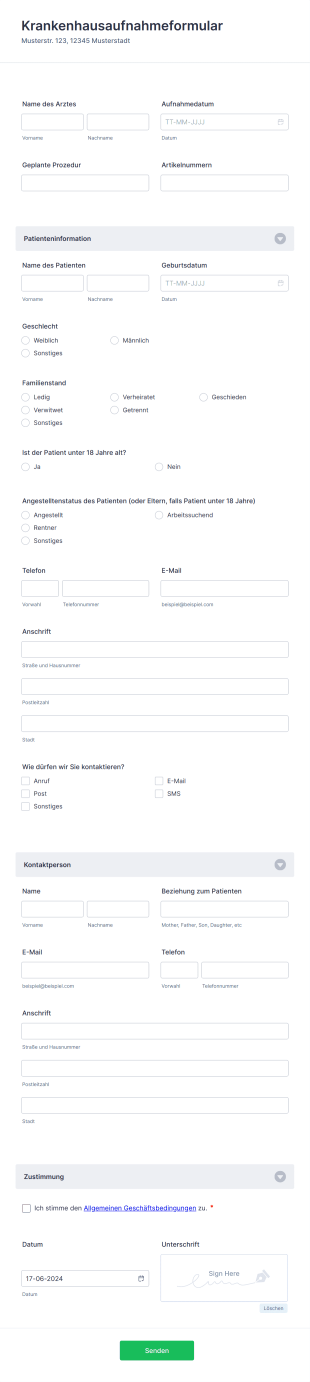 Krankenhausaufnahmeformular Form Template