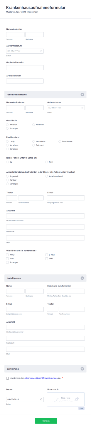 Krankenhausaufnahmeformular