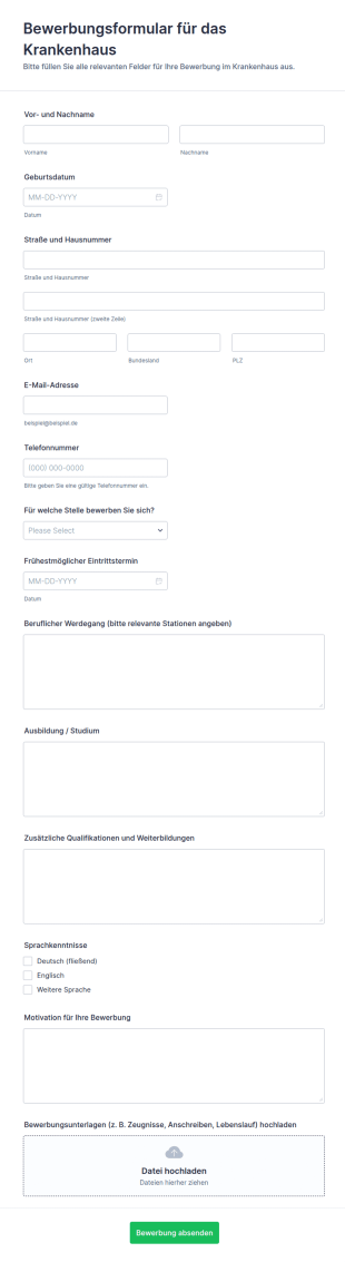 Krankenhausbewerbung Formular