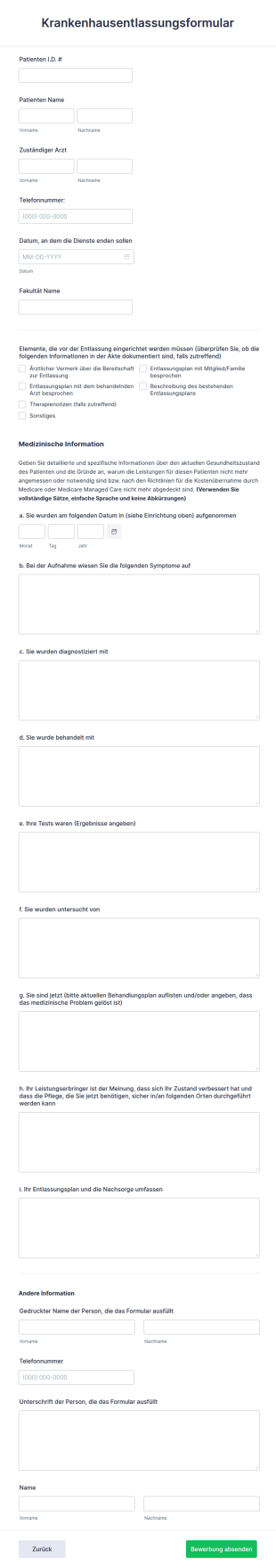 Krankenhausentlassungsformular