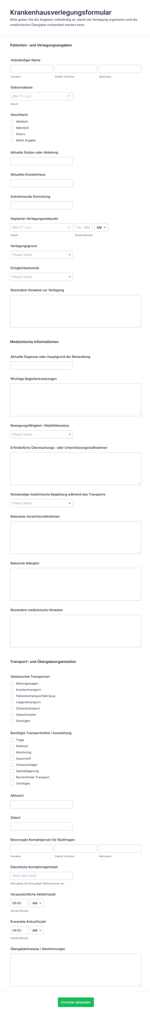 Krankenhausüberweisungsformular