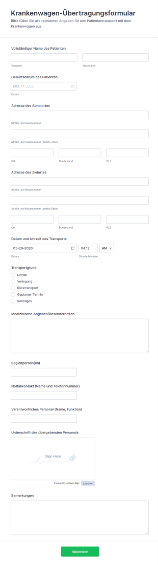 Krankenwagen Übertragungsformular