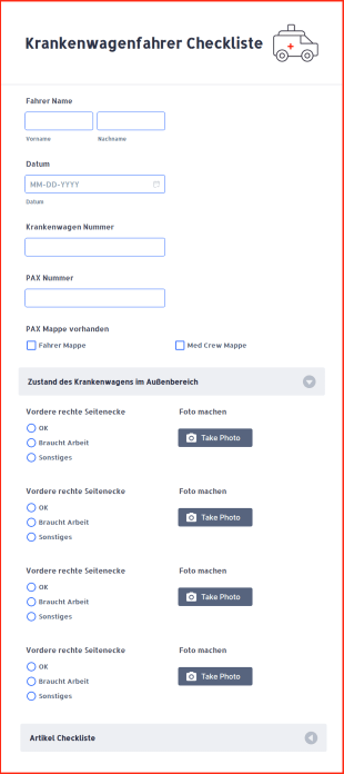 Krankenwagenfahrer Checkliste