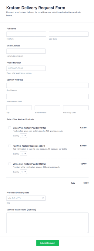 Kratom Delivery Request Form Template