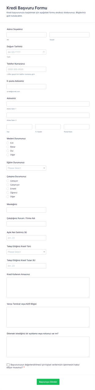 Kredi Başvuru Form Template