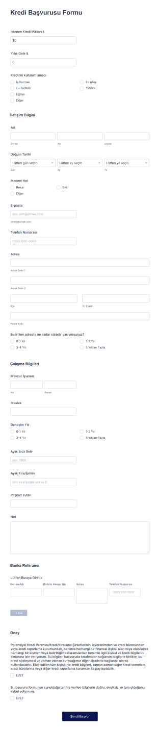 Kredi Başvurusu Form Şablonu