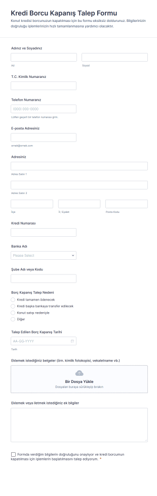 Kredi Borcu Kapanış Talep Form Şablonu
