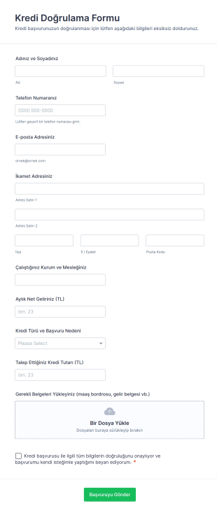 Kredi Doğrulama Form Template