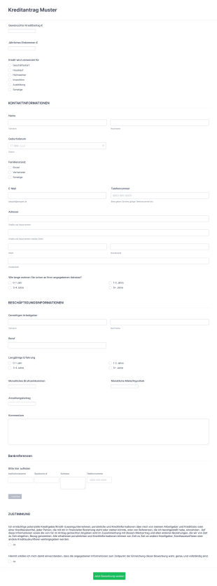Kreditantrag Muster Form Template