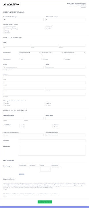 Kreditantragsformular Form Template