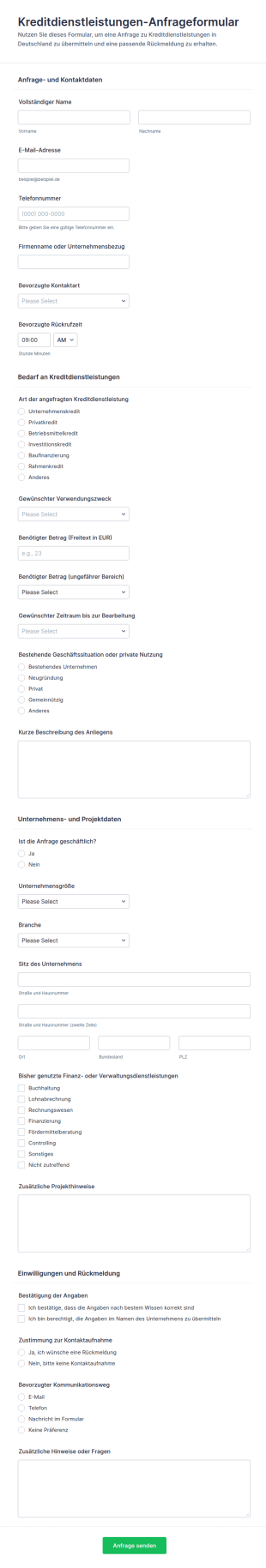 Kreditdienstleistungen Formular