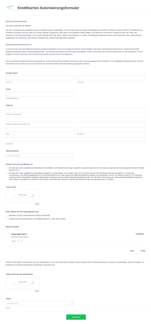 Kreditkarten Autorisierungsformular Form Template