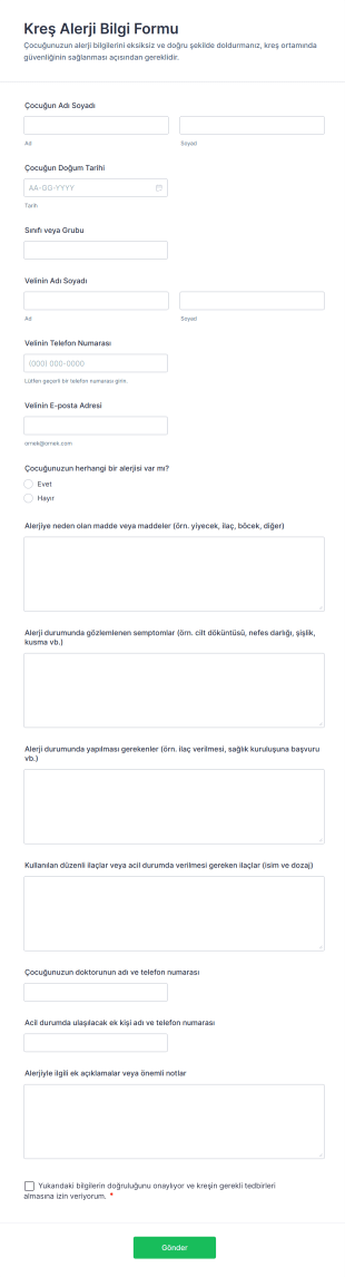Kreş Alerji Bilgi Form Şablonu
