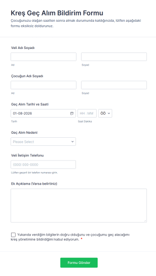 Kreş Geç Alım Bildirim Form Template