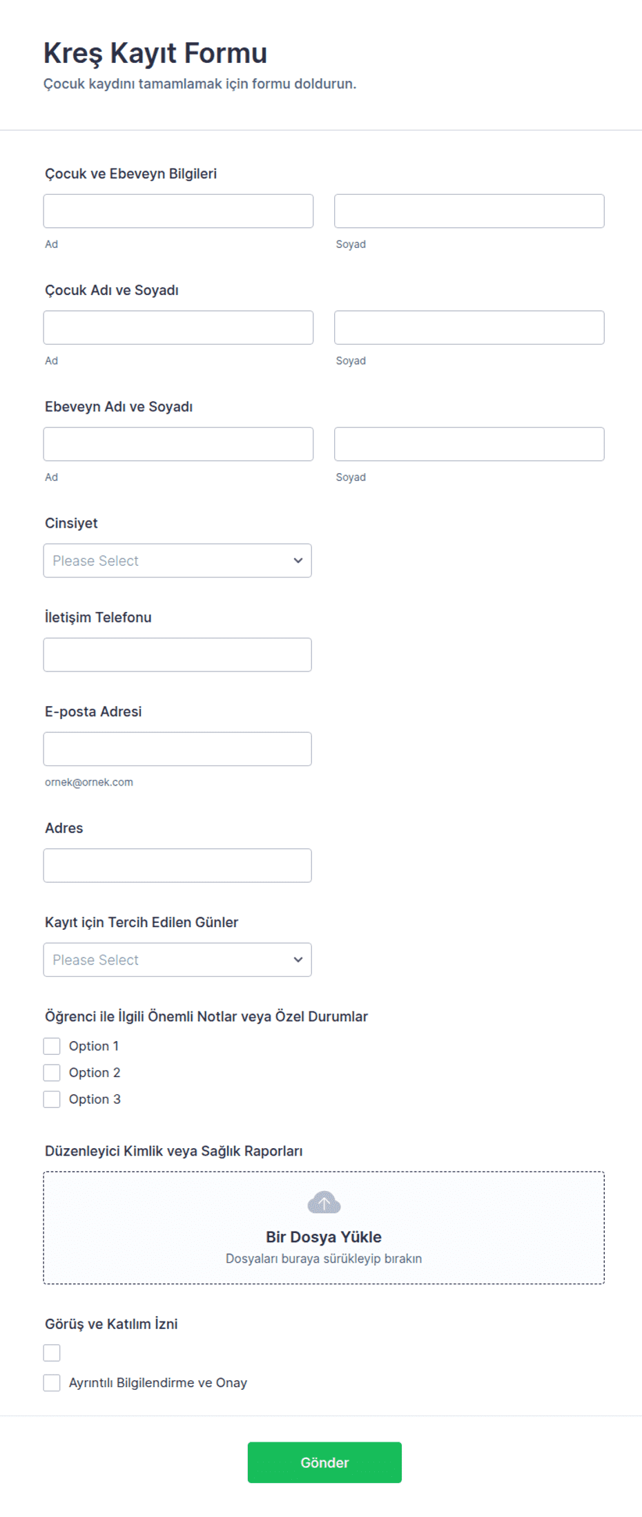 Kref Form Kreş Kayıt Form Şablonu | Jotform