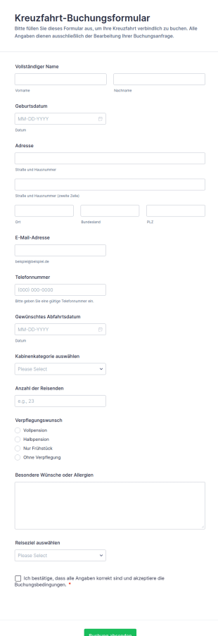 Kreuzfahrtbuchung Formular