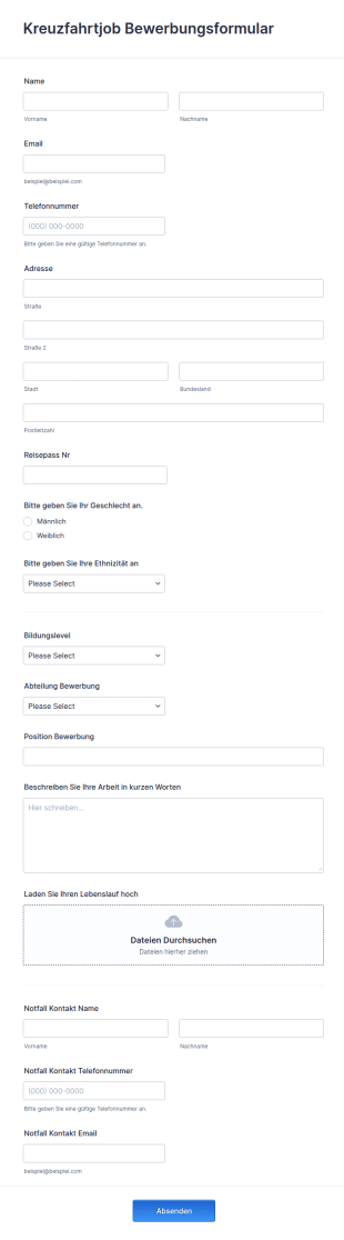 Kreuzfahrtjob Bewerbungsformular