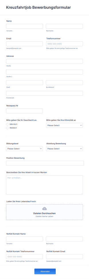 Kreuzfahrtjob Bewerbungsformular Form Template