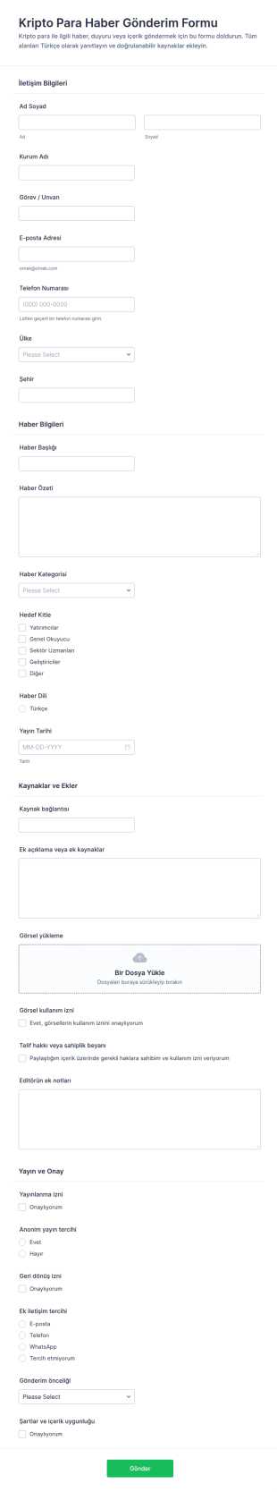 Kripto Haber Gönderim Form Şablonu